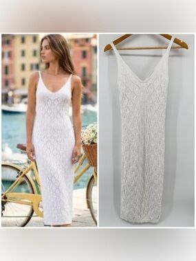 Willow & Wind White Knit V-Neck Slip Dress Women's Size Small Cottagecore